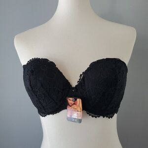 Victorias Secret Black Lace Strapless Multi Way Underwire Miracle Bra Womens 36B